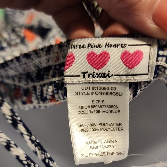 Trixxi Navy and Coral Printed Spaghetti-Strap Mini Dress - Picture 2 of 7